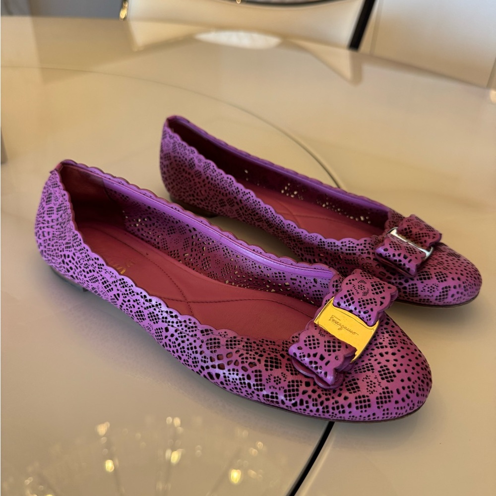 Salvatore Ferragamo Purple Laser-Cut Flats